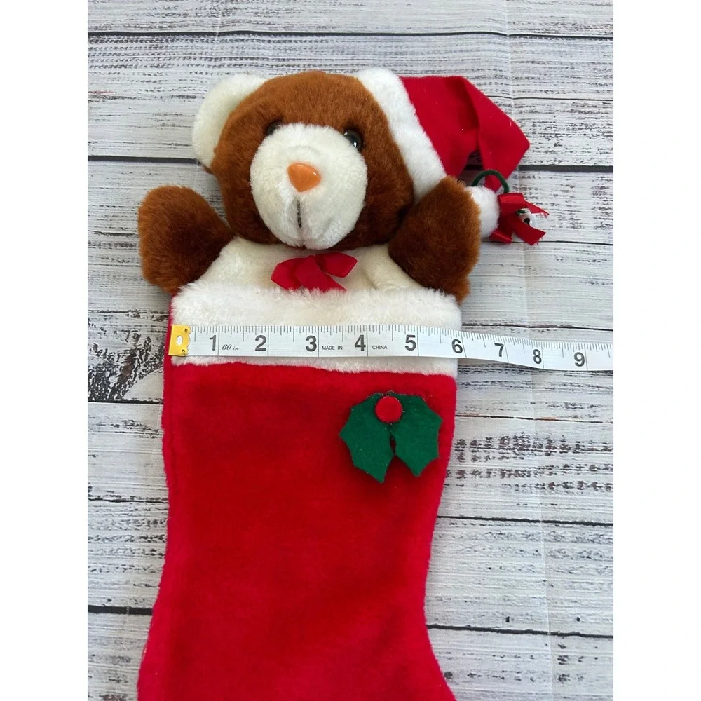 Christmas Teddy Bear‎ Vintage Stocking Red Santa Hat Plush Holiday Decor